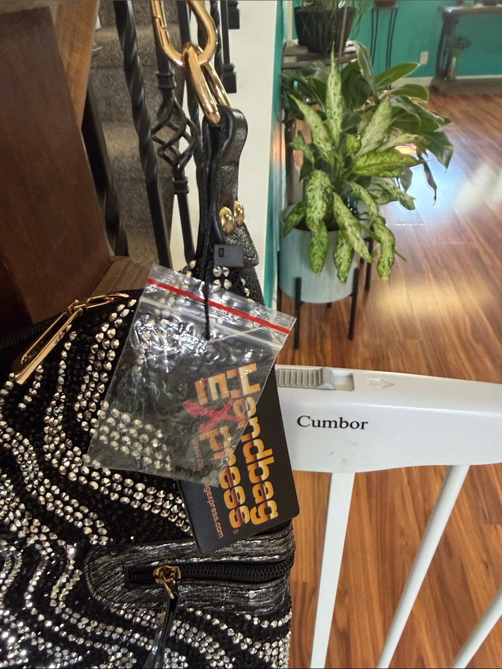 Black Rhinestone Patterned Shoulder Bag - Picture 3 of 9